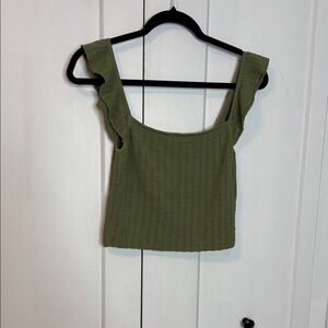 Aritzia brand Wilfred -Small - Dark Sage Green Knit Crop Top - ruffle shoulder